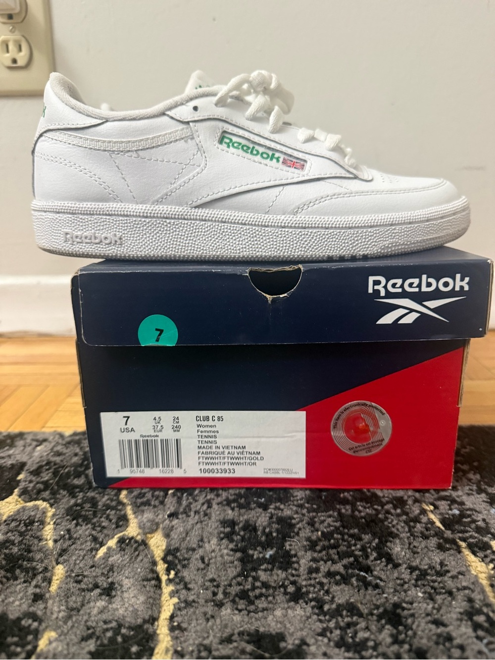 Reebok Kids White Leather Sneakers with Green Accents - Picture 2 of 2